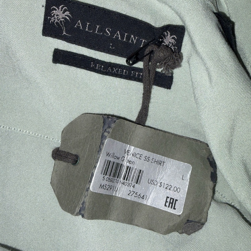 All Saints Willow Green Dress Shirt Mens Large